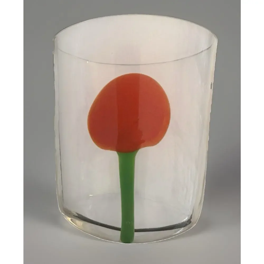 New Carlo Moretti Murano BoraGlass Bud Vase Tumbler Simple Red Flower Signed